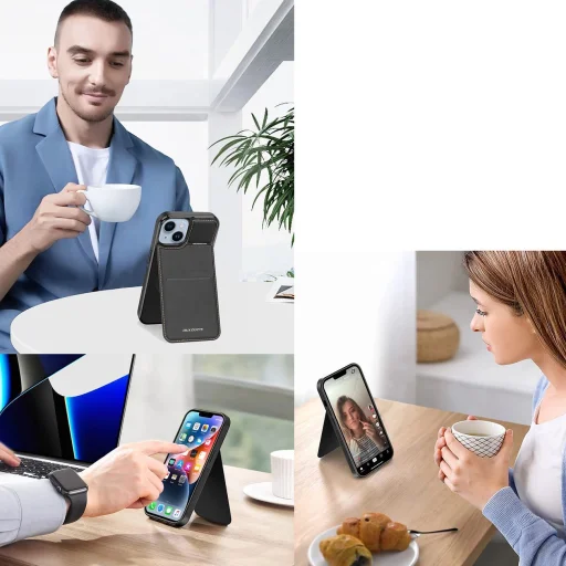 3in1 Pénztárca Tok Állvánnyal iPhone 14 Plus MagSafe RFID Blokkoló Dux Ducis Rafi Mag - Fekete Tok - 8