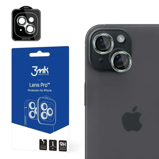 3mk Lens Protection Pro kamera fedő iPhone 15 Plus-hoz - zöld, üvegfólia - 1