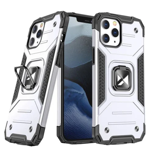 Wozinsky Ring Armor tok iPhone 14 Pro Max-hoz páncél fedél mágneses tartógyűrű ezüst - 1