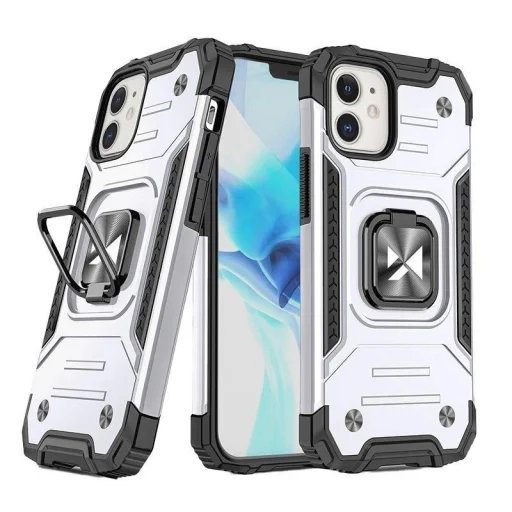 Wozinsky Ring Armor tok iPhone 14 páncélozott fedél mágneses tartó gyűrű ezüst - 1