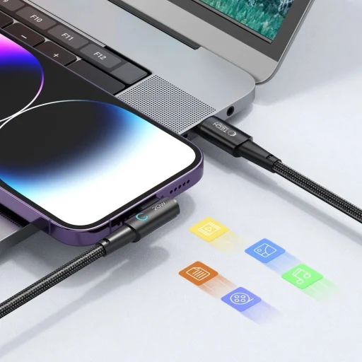 Tech-Protect UltraBoost L Lightning (90 fokos) / USB-C (egyenes) PD 20W 3A 1m kábel - szürke - 3