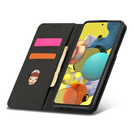 Magnet Card Case Samsung Galaxy A12 5G Tok, Kártyatartó Tárca Fekete - 14