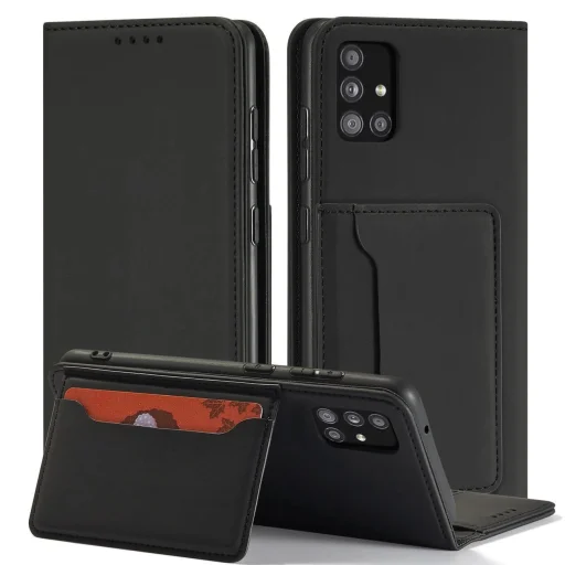 Magnet Card Case Samsung Galaxy A12 5G Tok, Kártyatartó Tárca Fekete - 3