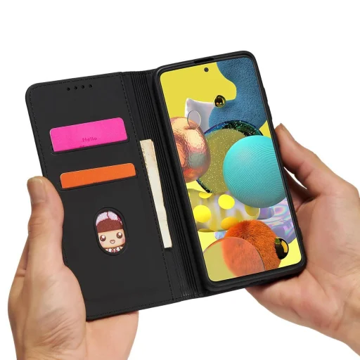 Magnet Card Case Samsung Galaxy A12 5G Tok, Kártyatartó Tárca Fekete - 11