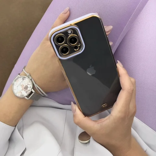 Divatos tok iPhone 13 Pro Max arany keretes gél tok piros - 4