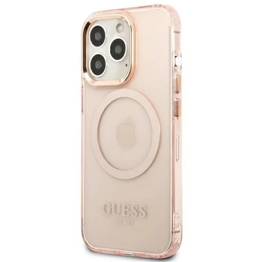 Guess GUHMP13LHTCMP iPhone 13 Pro / 13 6.1" rózsaszín/rázsaszín kemény tok Arany Kontúr Áttetsző MagSafe Tok - 2
