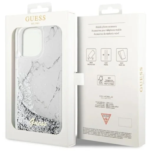 Guess GUHCP14XLCSGSGH iPhone 14 Pro Max 6.7" fehér/sötét fehér kemény tok Liquid Glitter Marble tok - 8