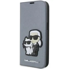 Karl Lagerfeld KLBKP14XSANKCPG iPhone 14 Pro Max 6.7" fliptok ezüst/ezüst Saffiano Karl & Choupette tok
