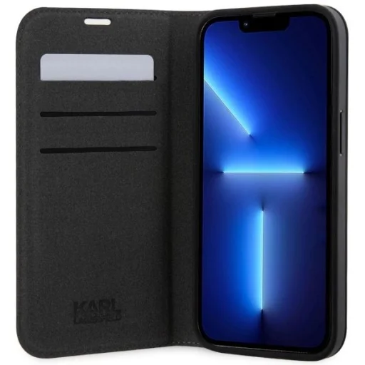 Karl Lagerfeld KLBKP14XSANKCPG iPhone 14 Pro Max 6.7" fliptok ezüst/ezüst Saffiano Karl & Choupette tok - 4