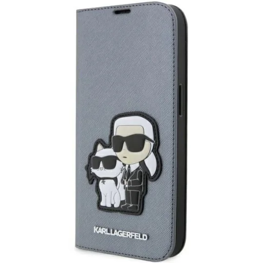 Karl Lagerfeld KLBKP14XSANKCPG iPhone 14 Pro Max 6.7" fliptok ezüst/ezüst Saffiano Karl & Choupette tok - 1