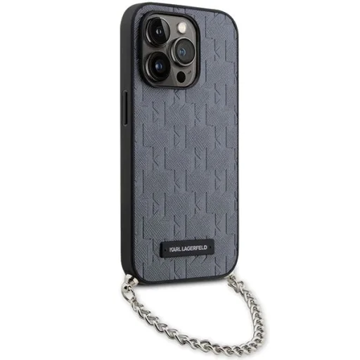 Karl Lagerfeld KLHCP14XSACKLHPG iPhone 14 Pro Max 6.7" ezüst/ezüst keménytok Saffiano Monogram Chain tok - 3