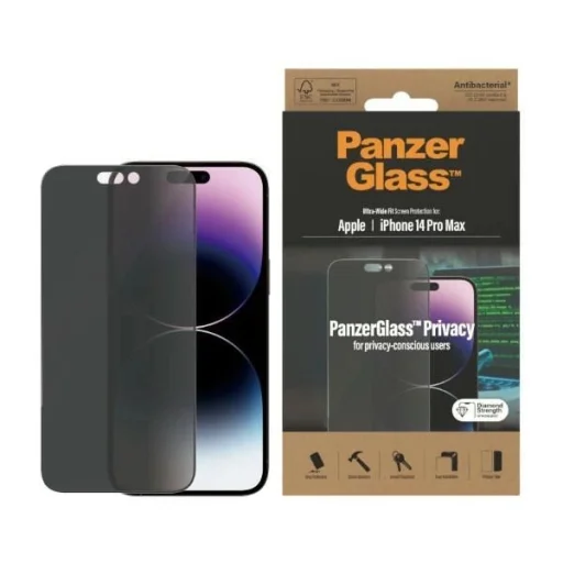 PanzerGlass Ultra-Wide Fit Antibacterial Privacy üvegfólia iPhone 14 Pro Max készülékhez - 1