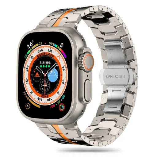 Tech-Protect Stainless Line karkötő Apple Watch 4 / 5 / 6 / 7 / 8 / 9 / 10 / 11 / SE / Ultra 1 / 2 (42/44/45/49 mm) - Titán Narancs - 1