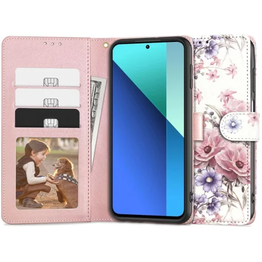 Tech-Protect Wallet tok Xiaomi Redmi Note 13 4G / LTE - rózsaszín virágos - 1