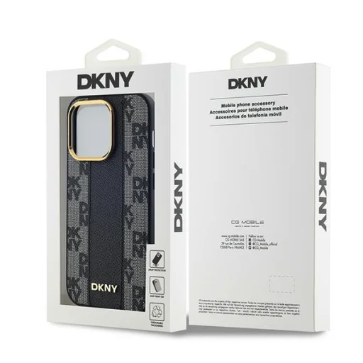  iPhone 14 Pro fekete DKNY Leather Checkered Mono Pattern MagSafe tok - 5