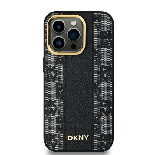  iPhone 14 Pro fekete DKNY Leather Checkered Mono Pattern MagSafe tok - 1
