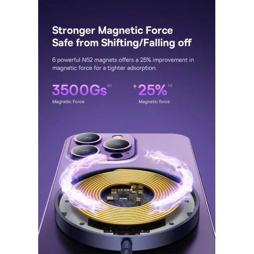 Baseus Simple Mini3 Mágneses (MagSafe), vezeték nélküli töltő, 15W (lila) - 11