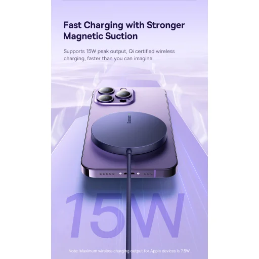 Baseus Simple Mini3 Mágneses (MagSafe), vezeték nélküli töltő, 15W (lila) - 12