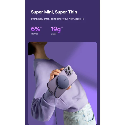 Baseus Simple Mini3 Mágneses (MagSafe), vezeték nélküli töltő, 15W (lila) - 13