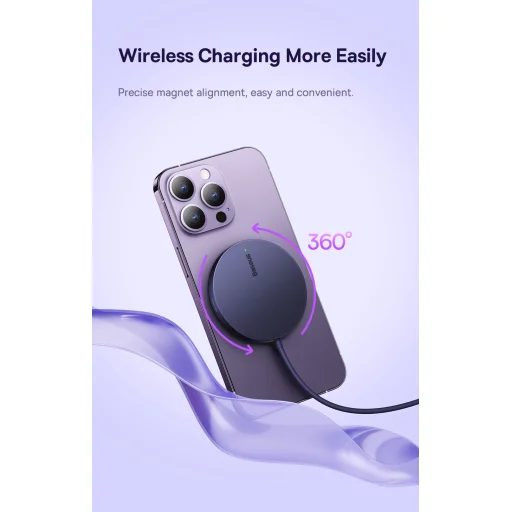Baseus Simple Mini3 Mágneses (MagSafe), vezeték nélküli töltő, 15W (lila) - 14