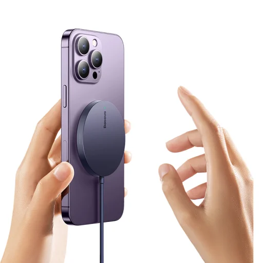 Baseus Simple Mini3 Mágneses (MagSafe), vezeték nélküli töltő, 15W (lila) - 3