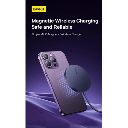 Baseus Simple Mini3 Mágneses (MagSafe), vezeték nélküli töltő, 15W (lila) - 8