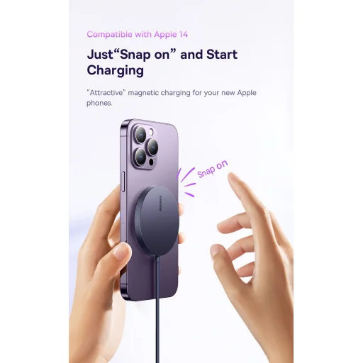 Baseus Simple Mini3 Mágneses (MagSafe), vezeték nélküli töltő, 15W (lila) - 9