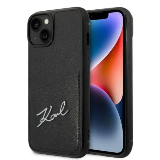 Karl Lagerfeld Signature Logo Cardslot tok iPhone 14 Plus - fekete - 1