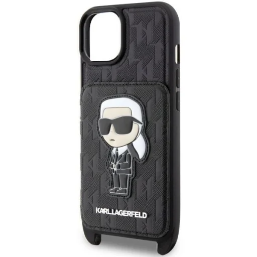 Karl Lagerfeld KLHCP14SCSAKHPKK iPhone 14 6.1" hardcase fekete/fekete Keresztpántos Saffiano Monogram Ikonik tok - 6