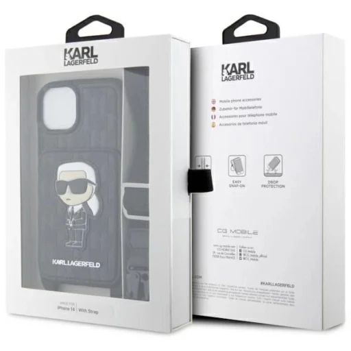 Karl Lagerfeld KLHCP14SCSAKHPKK iPhone 14 6.1" hardcase fekete/fekete Keresztpántos Saffiano Monogram Ikonik tok - 8