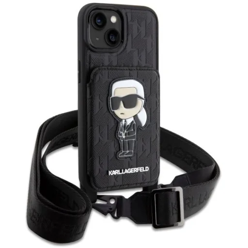 Karl Lagerfeld KLHCP14SCSAKHPKK iPhone 14 6.1" hardcase fekete/fekete Keresztpántos Saffiano Monogram Ikonik tok - 3