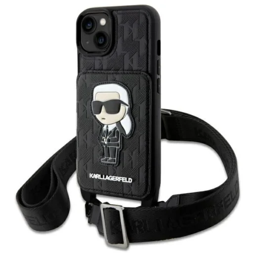 Karl Lagerfeld KLHCP14SCSAKHPKK iPhone 14 6.1" hardcase fekete/fekete Keresztpántos Saffiano Monogram Ikonik tok - 1