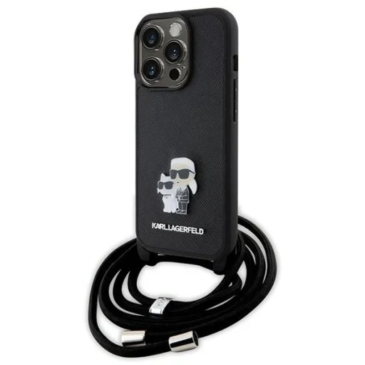  iPhone 15 Pro fekete Karl Lagerfeld Crossbody Saffiano Metal Pin Karl & Choupette tok - 1