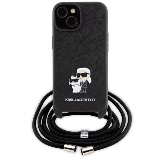  iPhone 15 Plus Fekete Karl Lagerfeld Crossbody Saffiano Fém Pin Karl & Choupette tok - 2