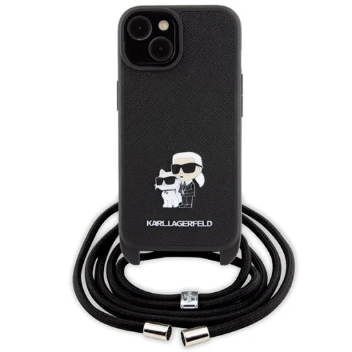 iPhone 15 Fekete Karl Lagerfeld Crossbody Saffiano Metal Pin Karl & Choupette tok - 2