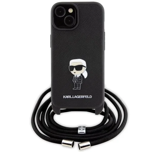  iPhone 15 Fekete Karl Lagerfeld Crossbody Saffiano Monogram Metal Pin Karl & Choupette tok - 2