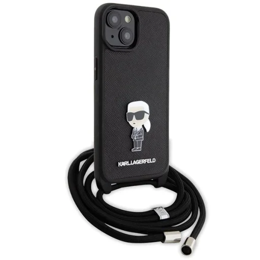  iPhone 15 Fekete Karl Lagerfeld Crossbody Saffiano Monogram Metal Pin Karl & Choupette tok - 3