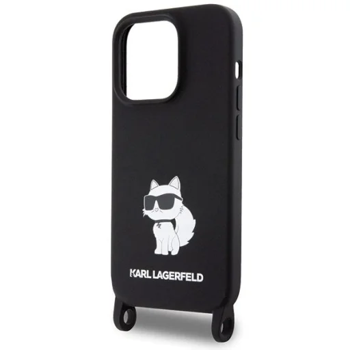  Apple iPhone 15 Pro Max 6.7" Karl Lagerfeld KLHCP15XSCBSCNK fekete Crossbody Silicone Choupette tok - 5