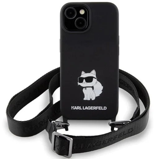  iPhone 15 6.1" Fekete/Fekete Karl Lagerfeld KLHCP15SSCBSCNK keresztpántos szilikon Choupette tok - 2