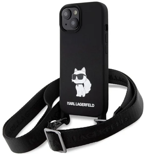  iPhone 15 6.1" Fekete/Fekete Karl Lagerfeld KLHCP15SSCBSCNK keresztpántos szilikon Choupette tok - 1