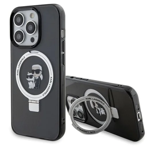Karl Lagerfeld KLHMP13LHMRSKCK iPhone 13 Pro 6.1" fekete/fekete keménytok Ring Stand Karl&Choupette MagSafe tok - 1
