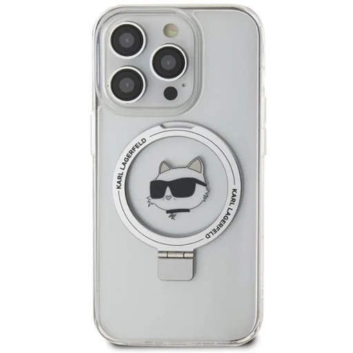  iPhone 15 Pro 6.1" fehér/fehér Karl Lagerfeld kemény tok Ring Stand Choupette Head MagSafe - 3