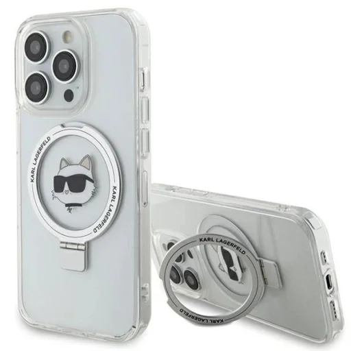  iPhone 15 Pro 6.1" fehér/fehér Karl Lagerfeld kemény tok Ring Stand Choupette Head MagSafe - 1