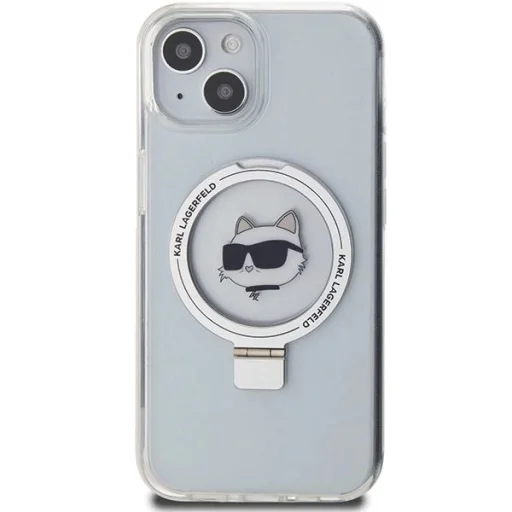  iPhone 15 Plus 6.7" fehér/fehér Karl Lagerfeld KLHMP15MHMRSCHH keménytok Ring Stand Choupette Head MagSafe tok - 3