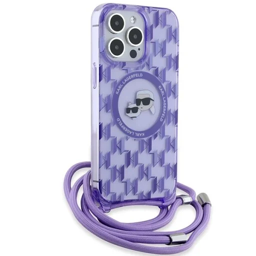  iPhone 15 Pro Max Lila Karl Lagerfeld IML Crossbody Monogram Karl & Choupette Head MagSafe tok - 3