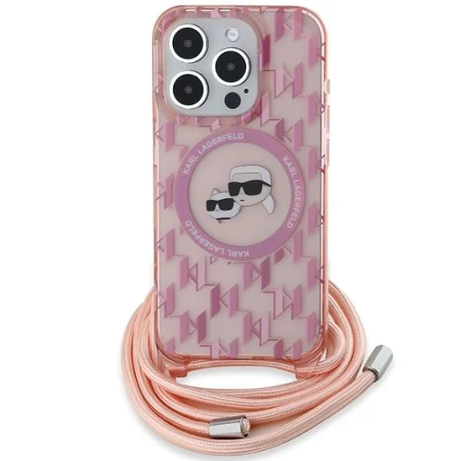  iPhone 15 Pro Rózsaszín Karl Lagerfeld IML Crossbody Monogram Karl & Choupette Head MagSafe tok - 2