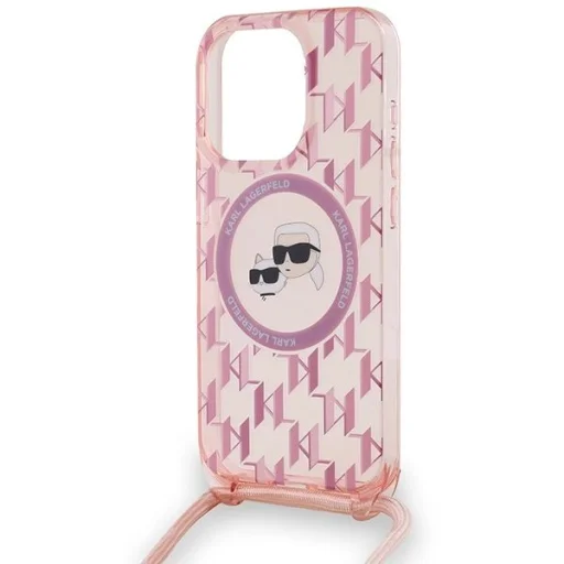  iPhone 15 Pro Rózsaszín Karl Lagerfeld IML Crossbody Monogram Karl & Choupette Head MagSafe tok - 5