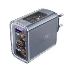 Acefast GaN 65W töltő 3 porttal (1xUSB, 2xUSB C) szürke (A45)