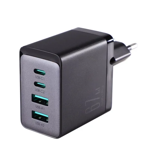 Joyroom GaN töltő 67W 4 portos (2x USB, 2x USB C) fekete (TCG02) + USB C - USB C kábel 100W 1.2m - 2