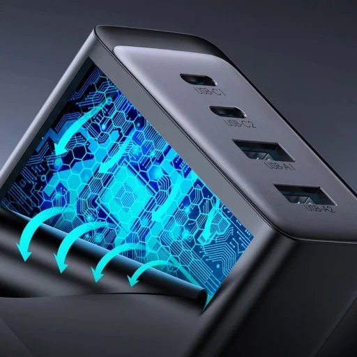 Joyroom GaN töltő 67W 4 portos (2x USB, 2x USB C) fekete (TCG02) + USB C - USB C kábel 100W 1.2m - 17